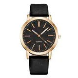 OFFCUP Damenuhr, Damen Analog Quarz Uhr mit Leder Armband, Uhren Damen Sternenhimmel Einfache Business Klassische Armbanduhr Lässig Quarzuhr Kleideruhr, 3 Zeiger, 39 mm Gehäusegröße -Schwarzes Gold