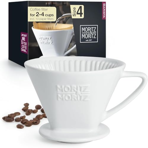 Moritz & Moritz Permanent Kaffeefilter Porzellan Größe 4 – kompatibel mit Melitta Filtertüten 1x4 – Kaffee Filteraufsatz für 2-4 Tassen