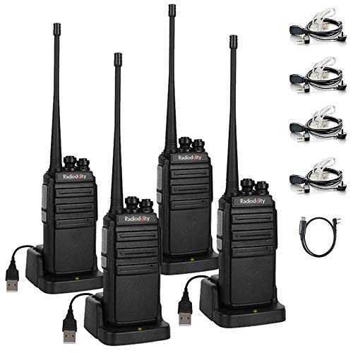 Radioddity GA-2S Walke Talkie Set 4KM Reichweite 16 Kanäle UHF Profi Funkgerät mit Mikro USB-Anschluss, inkl. Wiederaufladbare Akkus, USB-Ladekabel und Transparentes Headset (4 Stücke)