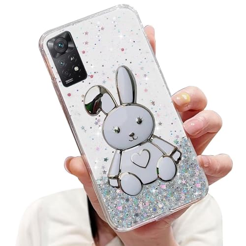 Tivenfezk Nadoli für Xiaomi Redmi Note 12S Herz Hase Versteckt Ständer Hülle,Karikatur Glitzer Ständer Weiche Silikon Bling Durchsichtig Schutzhülle,Klar