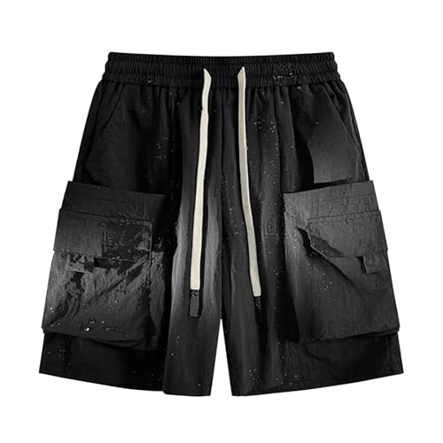 Generisch Herren Kurze Regular Herren-Shorts für den Sommer, schmutzabweisend, mit großen Taschen Herren Kurz Sport Shorts (Black, XL)