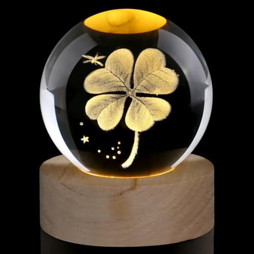 AWARDSEN 60 mm Kristallkugel Vierblättriges Kleeblatt Glücksbringer, Glückssteine Briefbeschwerer Glaskugel Deko, Crystal Ball Kleine Geschenke