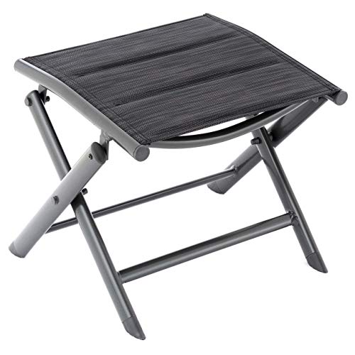 Nexos Trading Klapphocker Sitzhocker Campinghocker Fußteil aus Aluminium und Olefin schwarz pulverbeschichtet Rahmen anthrazit Sitzhöhe 38 cm für Balkon Terrasse