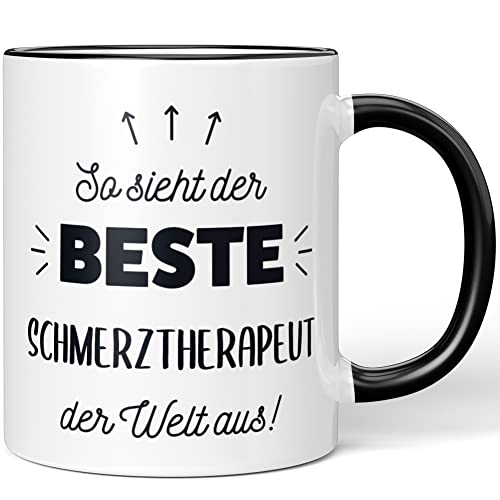 JUNIWORDS Tasse, So sieht der beste Schmerztherapeut der Welt aus!, Schwarz (5871098)
