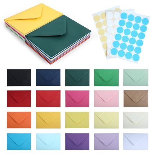 Strehknewen 60 Stück Briefumschläge Bunt,Briefumschläge C6,Umschläge aus Kraftpapier, 20 Farben, mit 72 bunten AufklebernKuvert für Geschenkkarten, Hochzeiten, Weihnachten und DIY(162 x 114 mm)