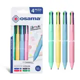 Osama 4 Multi – Set Druckkugelschreiber4-Farben, 4 Stück - 4-Farben-Kugelschreiber 0,1 mm mit schwarzer blauer roter und grüner Tinte Ideal Schreib- und Schulbedarf, Universität und Büro, Pastellfarbe