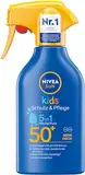 NIVEA SUN Kids Schutz & Pflege 5in1 Hautschutz LSF 50+ Sonnenspray (250 ml), hoher Sonnenschutz mit Bio-Mandelöl, extra wasserfeste Sonnencreme für empfindliche Haut