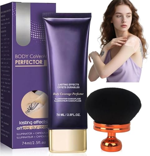 Body Coverage Perfector, Creme Body Perfector, All Over Teint Perfektionierer mit Extra großer Körper Make up Pinsel, Tattoo Abdeckung Wasserfest, Bein und Körper Narbe Abdeckung Make-up (A)