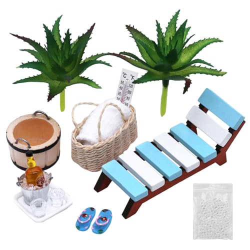 ZHIYUQL® 14 Stück Miniatur Deko Sauna Zubehör Set, Wellness Deko Geschenk, Mini Strand Zubehör, Miniatur Garten Deko für DIY Dekoration