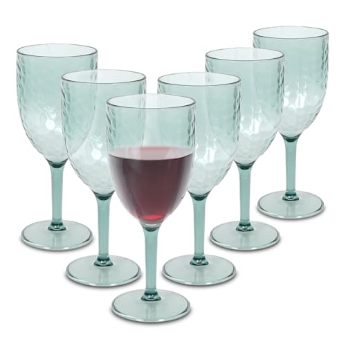 Spetebo Mehrweg Camping Weinglas 350 ml transparent grün - 6er Set - Kunststoff Weinkelch wiederverwendbar - Trinkbecher für Rotwein Weißwein Stielglas Plastik Wein Glas