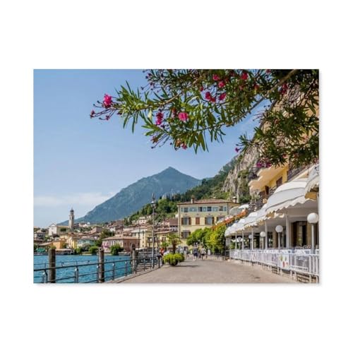 GSBRSNTS 5D DIY Diamond Painting Kit,GARDASEE Limone sul Garda Uferpromenade,Mosaik, Diamantmalerei für Erwachsene, Round Diamond Picture Home Art(30 x 40 cm/11.81 x 15.74 Zoll)-G14