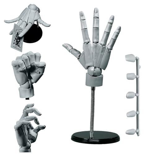Handmodell 1: 1 artikuliertes Mannequin Handbewegungsgelenk 16x8in Manikin mit Basis -DIY -PVC -ABS -Modell zum Zeichnen, Malerei, Skizzieren, Grau, Mannequin, FO