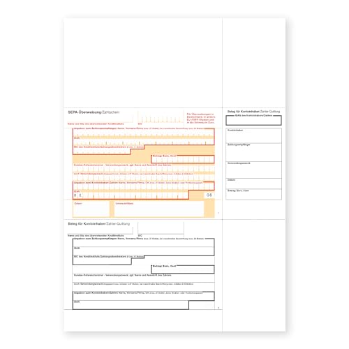 Litfax – SEPA Überweisung Zahlschein für WinBanking, Format: DIN A4, Quittungs-Talon rechts, 1-fach ohne Durchschlag (300 Stück)