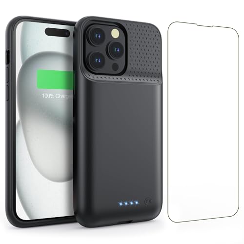 Akkuhülle für iPhone 15 Pro (6,1"), 7500mAh 15W Powerbank Hülle Zusatzakku Akku Case Akku Ladehülle Handyhülle Akku Battery Case Akku Hülle für iPhone 15 Pro (6,1") Charger Case-Schwarz