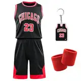 Basketball Jersey für Jungen - Schnell trocknendes Basketball Trikot und Shorts mit Wrist Wraps - Ärmelloses Basketball Anzug Set für Training und Spiele - Hochwertige Basketball Kleidung (28, Black)