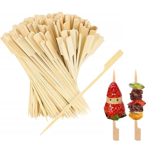 20cm Fingerfood Spiesse, Holzspieße aus Bambus, 200 PCS Abbaubar Burger Spieße, Flache Bambusspieße, Holzspieße, Bambus Spieße, Holzspieße mit breiter Grifffläche für Grillen, Gemüse, Obst, Picknicks