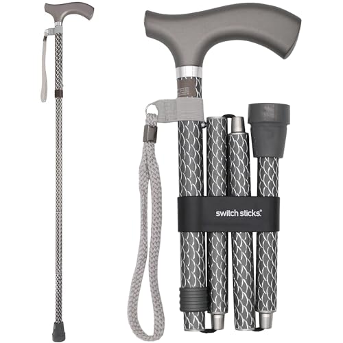 Switch Sticks Luxuriöser Gehstock mit Gravurmuster Graphit Gehstock, höhenverstellbar und zusammenklappbar