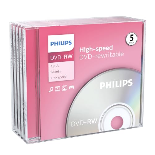 Philips DVD-RW Rohlinge High-Speed (4.7 GB / 120 Minuten Video, 1-4x Speed, 5er Jewel Case, rewritable / überschreibbar)