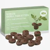 Kokos Quelltabletten mit Nährstoffen I Torffreie Quelltabletten 40 Stück I Gepresste Kokoserde für Pflanzenanzucht I Anzuchttabletten für Aussaat von Gemüse Blumen & Zimmerpflanzen (40 Stück)