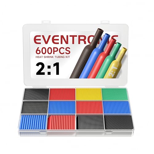 Eventronic Schrumpfschlauch Set 600 Stück, Eva-Material ‌Upgrade, IP56 Wasserdichtes, Insgesamt 27 m, 5 Farben, 12 Größen, Ideal für Elektrische Isolierung und Drahtverbindungen, Niemals Verblassen