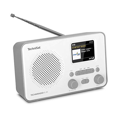 TechniSat TECHNIRADIO 6 IR – portables Internetradio (DAB+, UKW, WLAN, Bluetooth, Farbdisplay, Wecker, Favoritenspeicher, 3 Watt RMS) weiß/grau