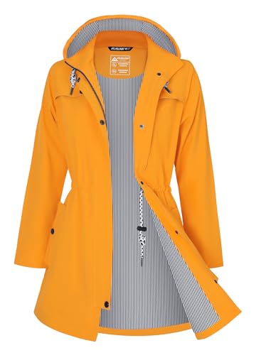 ATLASLAVA Regenjacke Damen Lang Wasserdicht Kapuze Regenmantel übergangsjacke Trenchcoat Outdoor Mantel Gelb 3XL