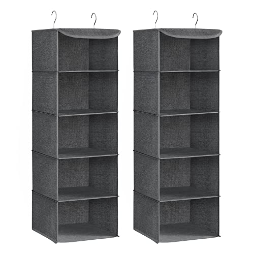 SONGMICS Hängeorganizer, 2er Set, Schrank-Organizer, Hängeregal, Hängeaufbewahrung, faltbar und platzsparend, Metallhaken und Bambus-Einsätze, leinenartige Textur, grau RCH005G02