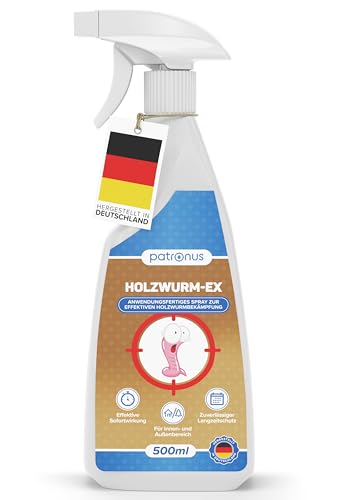 Holzwurm-Ex Spray 500ml - Holzwurm-Spray zur effektiven Holzwurmbekämpfung - Holzwurmtod-Mittel mit Sofort- und Langzeitwirkung - aus deutscher Produktion