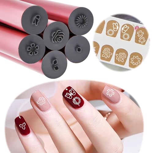 Vibbang 6 Stück Nail Stamp, Stempelstifte Für Nägel, Graffiti Nagelstempel, Nail Arts Stempel Stift, Blumen Nagelkunst Stempelwerkzeug, Nagelkunst Stempel Stift für Anfänger und Professionelle