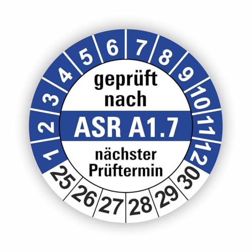 Fassbender-Druck PRÜFPLAKETTEN - Hochwertige Prüfetiketten ASR A1.7 Prüfung Ø 20mm - Selbstklebende PVC-Folie - Wartungsetiketten für Prüfung - Prüfplakette für Prüfungsnachweis (10 Stück)