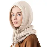 DRESHOW Wintermützen für Damen Balaclava Strickmütze Skull Cap mit Kordelzug Warmer Kapuzenschal Mütze