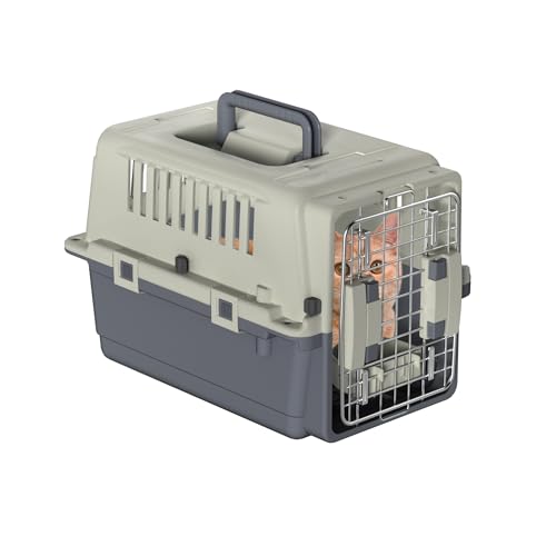 FIVMEN Hundebox Transportbox Hund 49,5x33,5x36 cm Hundetransportbox mit Kunststoff Fenstern und Eisen Türen Tiertransportbox Flugzeugbox für Hunde Flugzeug Auto Reise & Transport