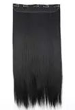 CAISHA 70cm Clip In Extensions Lara Haarverlängerung Haarteil Glatt Schwarz C51a