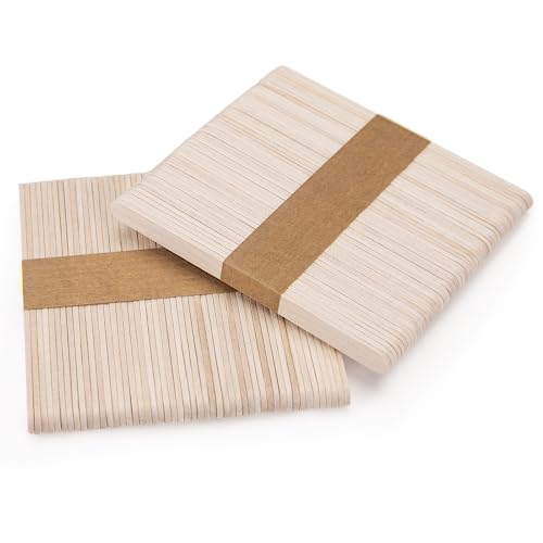 WISYOK 100 Stück Eisstiele Holz, Eisstäbchen Holzstäbchen, Holzstäbchen Zum Basteln, Holzstiele, Bastelstäbchen Holz, Holzspachtel DIY Handwerk-114 mm x 9 mm x 2 mm