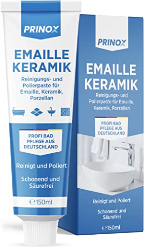 PRINOX® 150ml Reinigungs und Polierpaste für Emaille, Keramik, Porzellan, Glaskeramik, Mineralguss - Professionelle Badpflege zu Reinigung und Pflege von Armaturen - Ceranfeld Reiniger