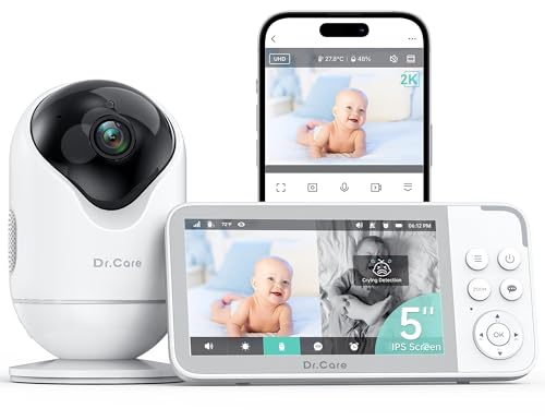 Dr.Care VistaView Smart WLAN Babyphone mit Kamera, 5” 1080P HD, 2K Kamera, App-Steuerung, Bewegungs- & Weinen-Alarm, Nachtsicht, 5000mAh, Zwei-Wege-Audio, 390m Reichweite