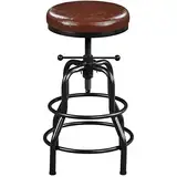 Yaheetech Vintage Barhocker Höhenverstellbarer Schraubhocker Barstuhl mit Dickem Kissen Montagefreie Hocker aus Kunstleder fürs Esszimmer/Küche/Bar/Salon/Café, braun