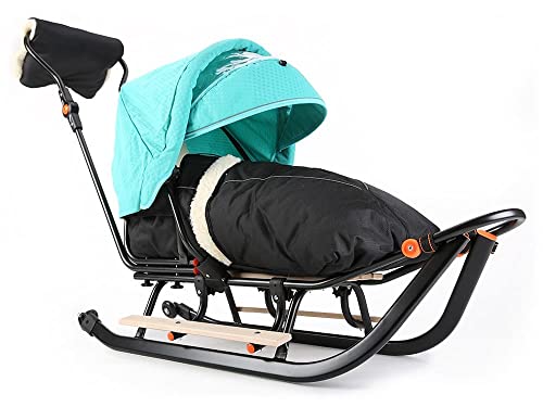 Teo & Gigi Rodelschlitten mit Rückenlehne | Davoser Schlitten mit Sicherheitsgurt und Winterfußsack | Baby Kinder Schlitten | Made IN EU | All Seasons Plus | schwarz