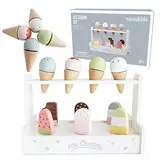 nunukids Wooden Ice Cream Set Eisdielenspielzeug – Realistisches Kinder-Eisdielen-Set, Hölzernes Eiscreme-Spielzeug, Perfekt für Kinder-Spielecke und Kaufmannsladen