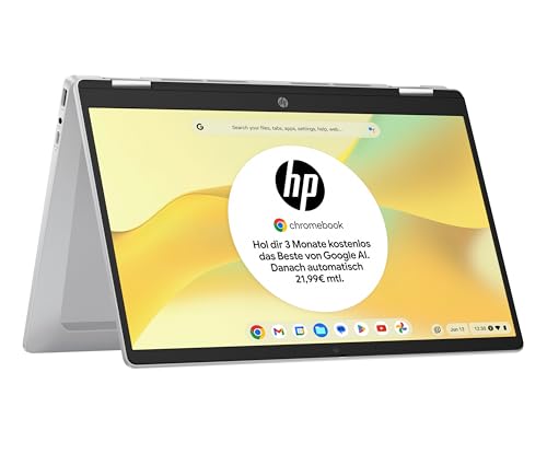 HP Chromebook x360, 14" Touchscreen, Intel Prozessor N100, 4 GB DDR4 RAM,128GB eUFS, Intel UHD Graphics, ChromeOS, QWERTZ, Silber