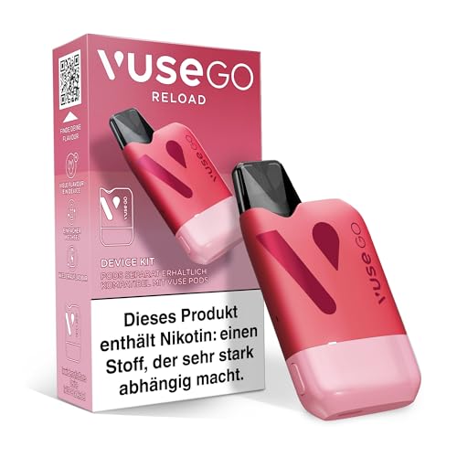 Vuse Go Reload Starter Set mit Zugautomatik, Kompakte Vape mit USB-C Kompatibilität, ergonomisches Design, mit nur einem Device, Pod System, Keine einweg pods enthalten, Farbe: Rot