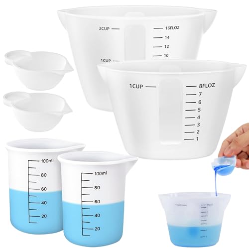6 Stück Silikon Messbecher Krüge,Silikonbecher 500ml/250ml/100ml/10ml,Wiederverwendbare Silikon Messbecher Set,Epoxidharz Mischbecher mit Skala Clear,Silikon-Messbecher,für DIY,Basteln,Labor,Küche
