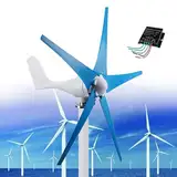 Windkraftanlage Windkraftanlage Windkraftanlage 12000W 12V/24V/48V Kleine Turbine 5-Blatt Controller Generator Set 3-Phase Permanentmagnet für Boote, Terrassen, Hütten oder Häuser Blau-24V