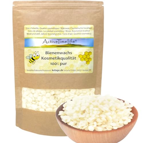 ActiveTimeLife® Bienenwachs Pastillen Bio weiß | Premium | 200 g ideal für Kosmetik Kerzen Cremes Salben Seifen Wachstücher - Das Original im praktischen Zip-Beutel