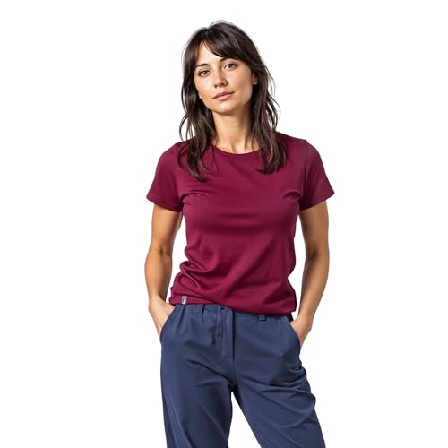ALPIN LOACKER Merino Shirt Damen Kurzarm und Poloshirt I atmungsaktives Funktionsshirt schnelltrocknend für Sport und Wandern I Merinowolle Tshirt und Thermooberteil, Berry M
