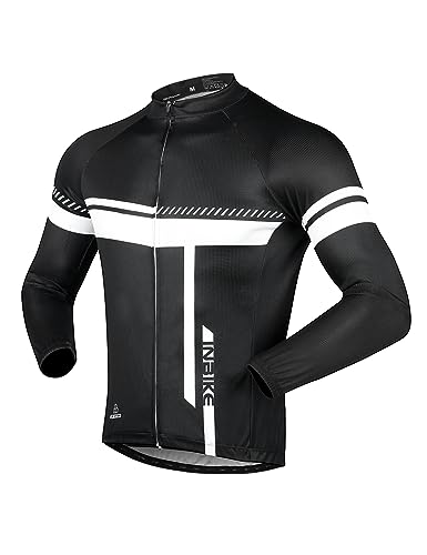 INBIKE Radtrikot Fahrradtrikot Herren Langarm Männer Winter Sommer Lang Trikot Shirt Fahrrad MTB Rennrad Kleidung Fahrradbekleidung Atmungsaktiv Schwarz Weiß XL