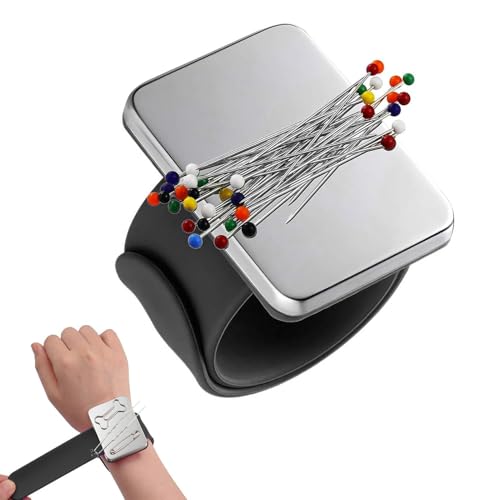 HREDZEO Magnet Nadelkissen Armband,Magnetisches Handgelenk-Nähen Praktisches Nadelkissen Armband mit starkem Magneten für Näharbeiten und Friseurbedarf (Schwarz)
