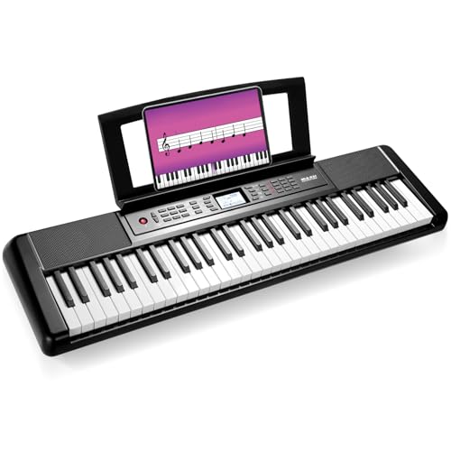 Piano Keyboard 61 gewichteten Tasten, Digital Piano für Anfänger, tragbares E-Piano, 300 Sounds, Keyboard mit Lautsprechern, LCD, USB-MIDI, Notenständer, Kopfhöreranschluss, Premium-Stimmen