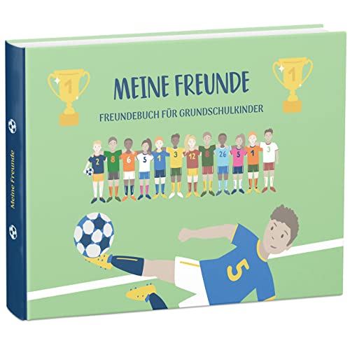 mintkind® „Meine Schulfreunde“ Freundebuch Schule Mädchen & Jungen Fußball Design | Freundschaftsbuch Grundschule | Meine Freunde Buch Geschenk zur Einschulung | Schulfreundebuch zum Ausfüllen