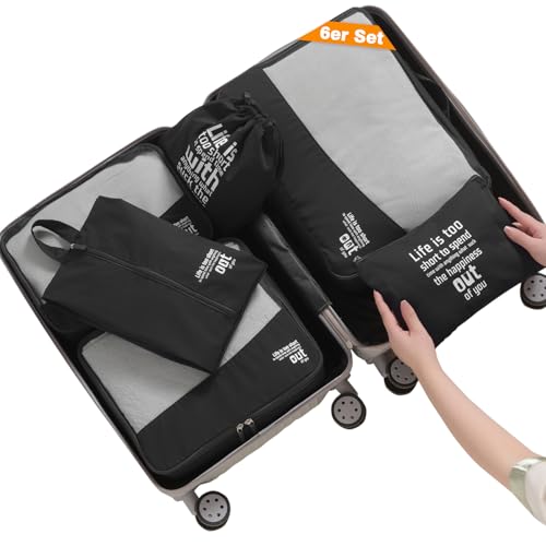 MURISE Packing Cubes 6 Set, Kleidertaschen, Koffer Organizer für Urlaub und Reisen, Packwürfel, Würfel, Ordnungssystem (Anthrazit)
